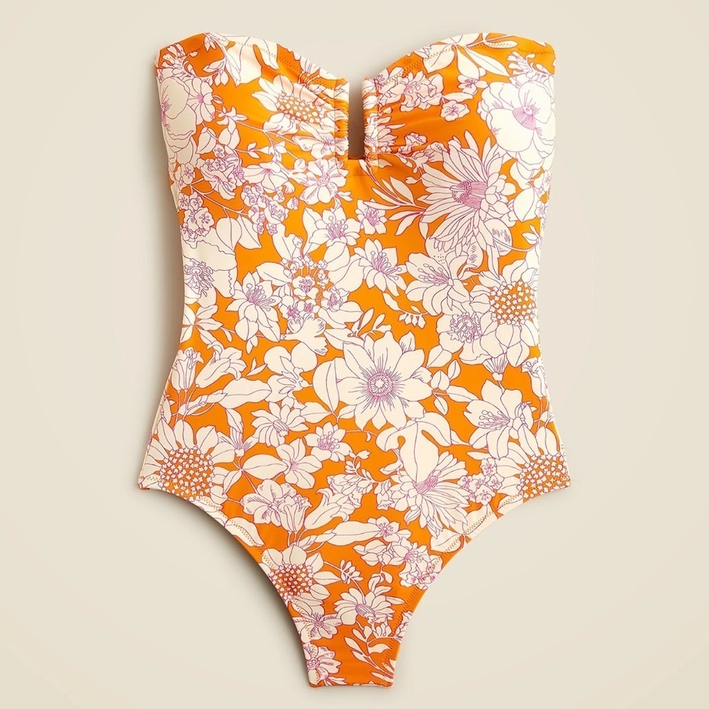 Strapless underwire one-piece swimsuit in orange floral